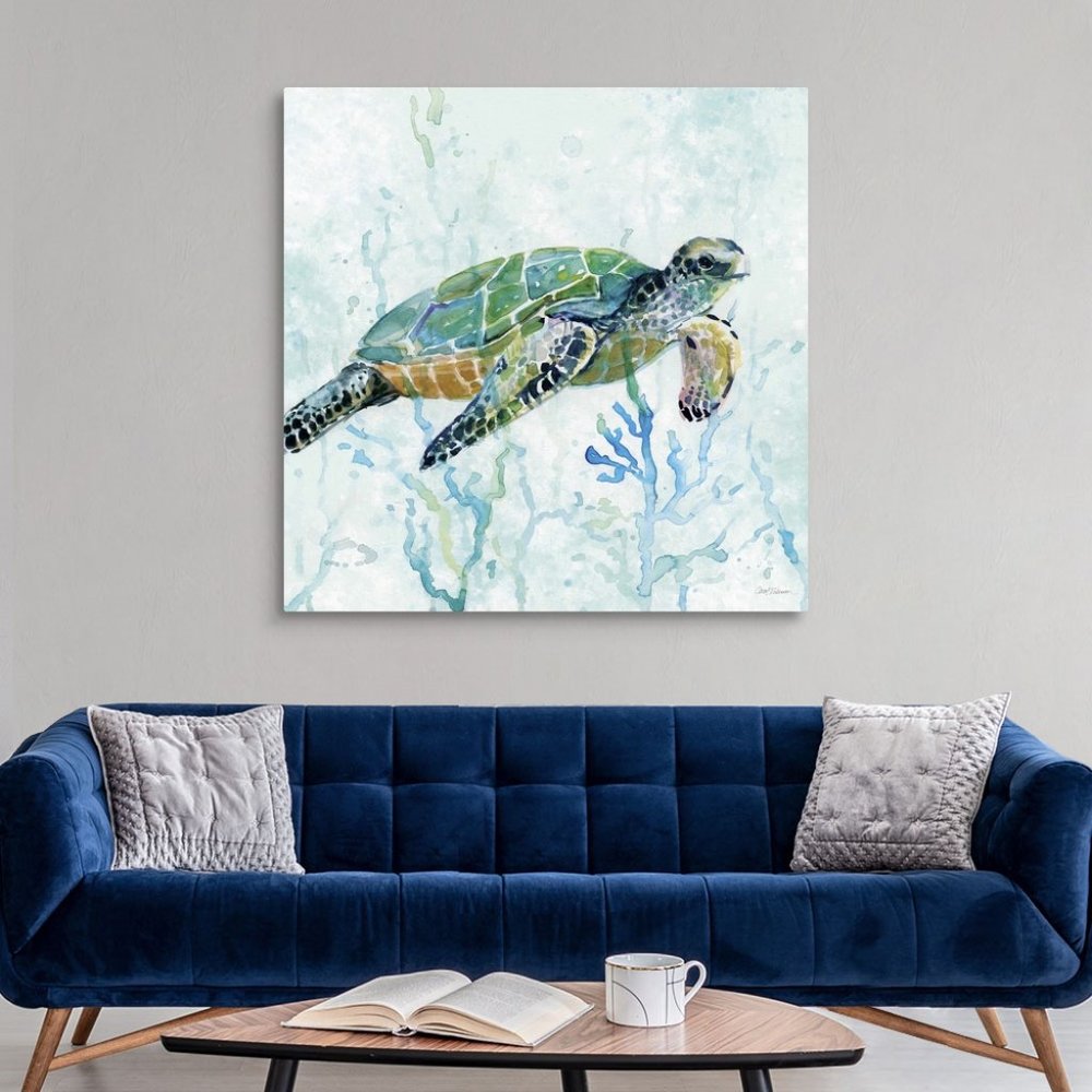 Carol Robinson Blue Sea Turtle Swim Canvas Wall Art  24" x 24" Framed🆕⌚📦🏃🏻⚡